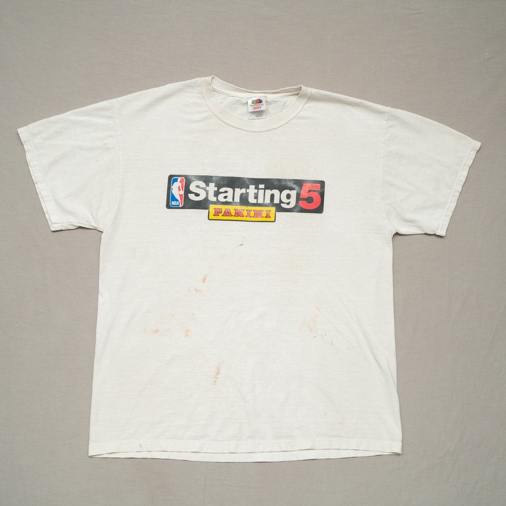 Vintage Starting 5 Panini NBA Basketball T Shirt White Distressed Adult L Knicks